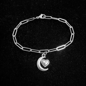Crescent Moon/Heart Paper clip chain bracelet